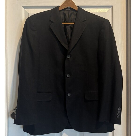 Geoffrey Bean Blazer Jacket Sport Coat Mens 44R Linen Blend Black 3 Button - Picture 2 of 14
